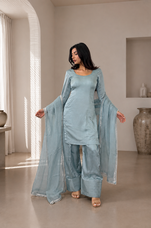 Moonstone Blue Suit – Wide Leg front view