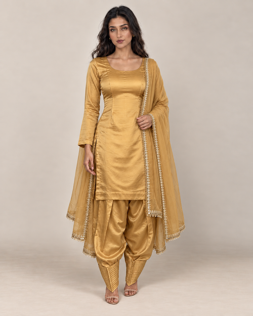 Golden Hour gold three-piece suit back detail