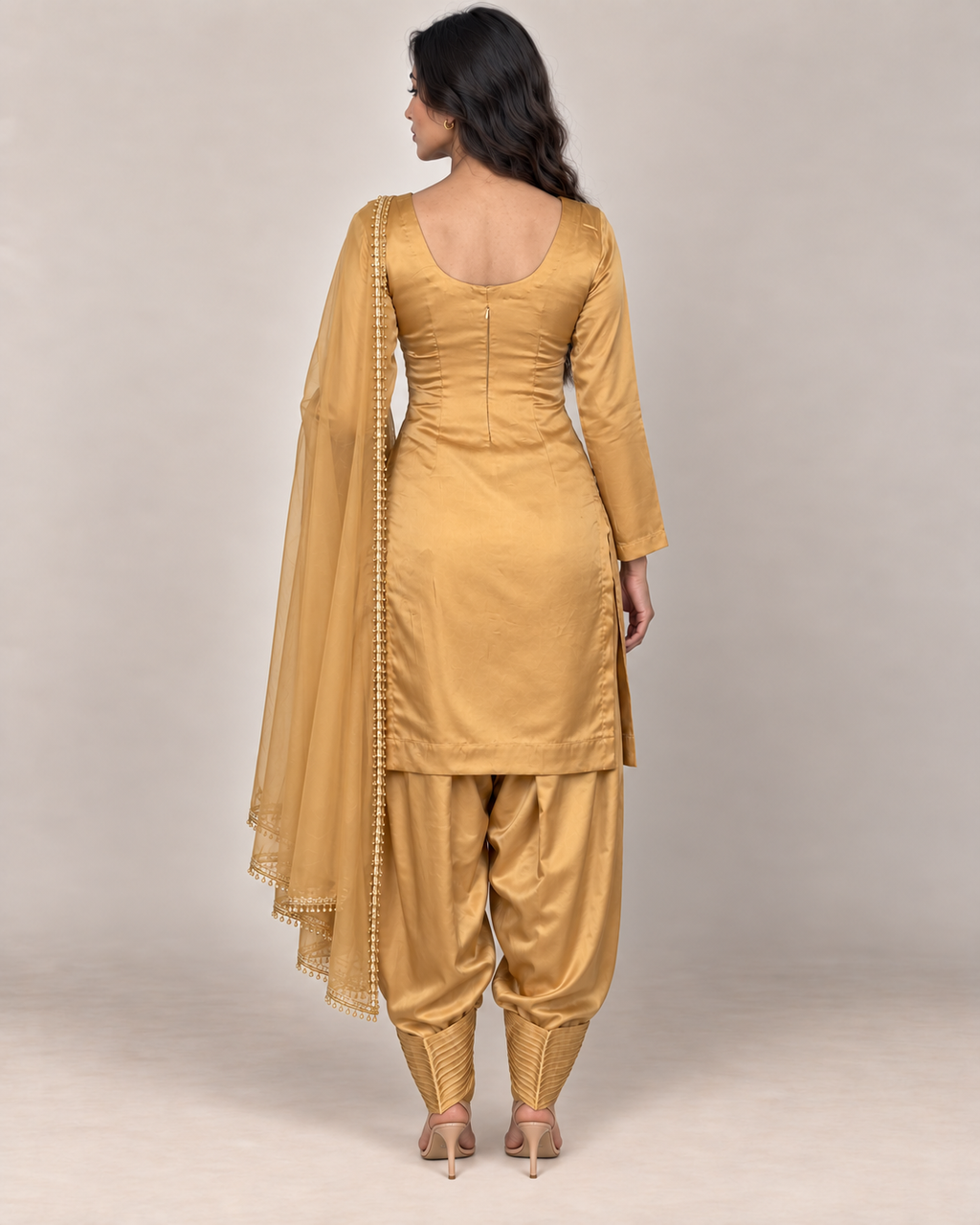Golden Hour Suit gold fabric and dupatta detail