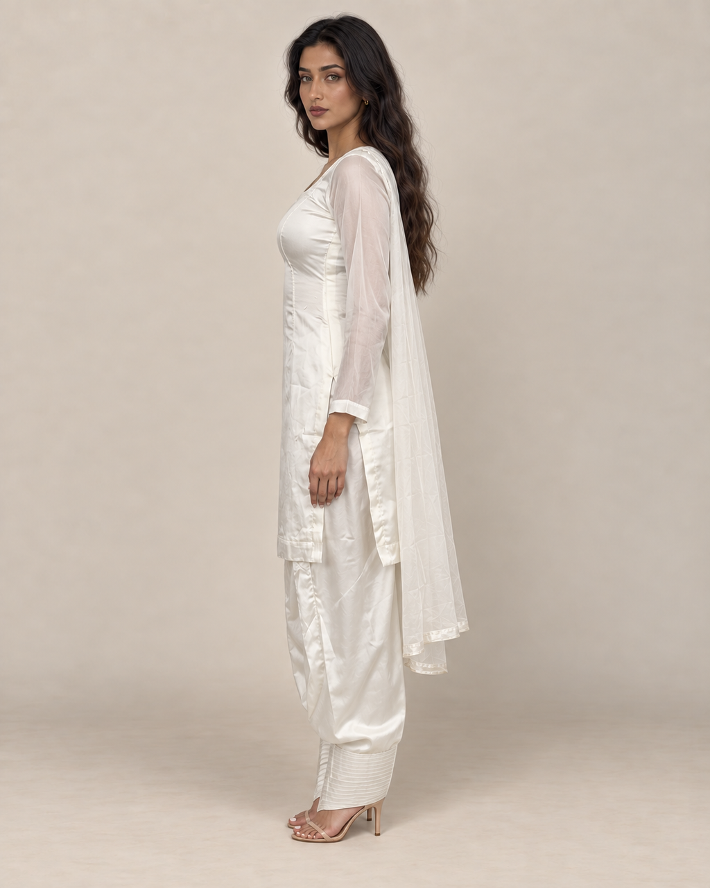 Pearl Afterglow Suit front view with cropped trousers