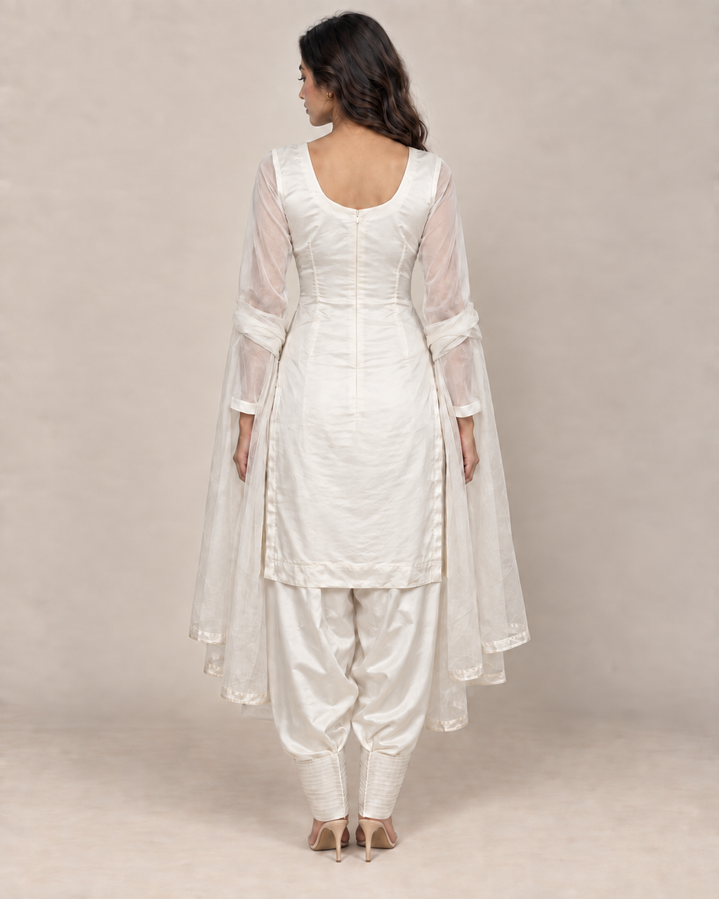 Pearl Afterglow Suit front view with wide-leg trousers