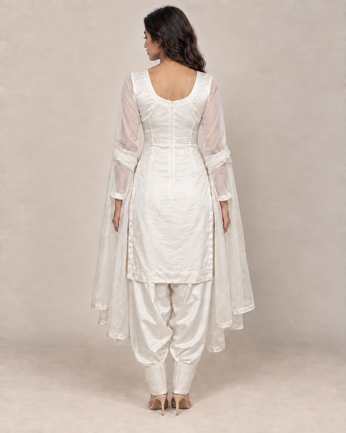 Pearl Afterglow Suit front view with wide-leg trousers