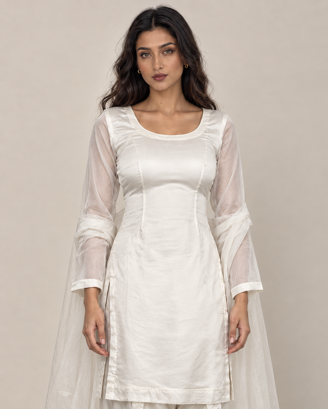 Pearl Afterglow Suit front view with traditional salwar