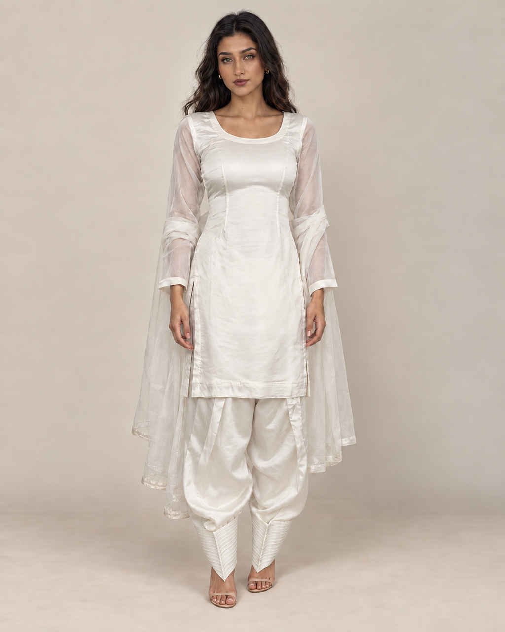 Pearl Afterglow Suit neckline and satin detail