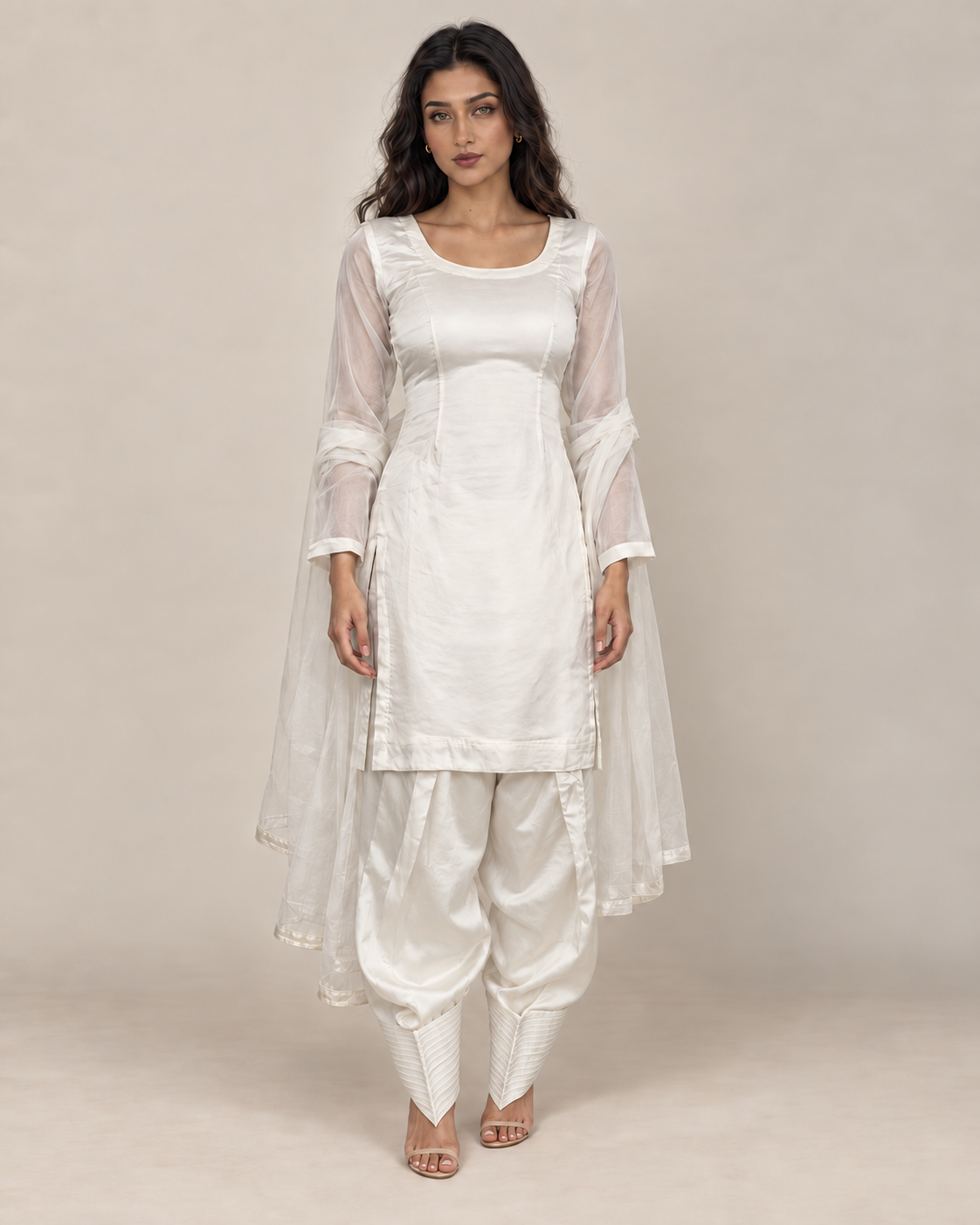 Pearl Afterglow Suit neckline and satin detail