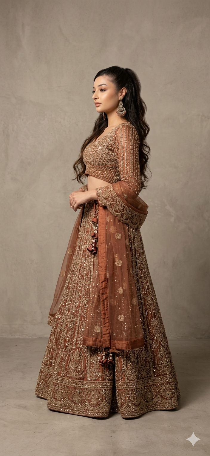 Rhea Aura luxury Wedding Guest lehenga — ivory and gold embroidered South Asian fusion wedding outfit, ENCHNTD London