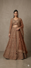Rhea Aura luxury Wedding Guest lehenga — ivory and gold embroidered South Asian fusion wedding outfit, ENCHNTD London